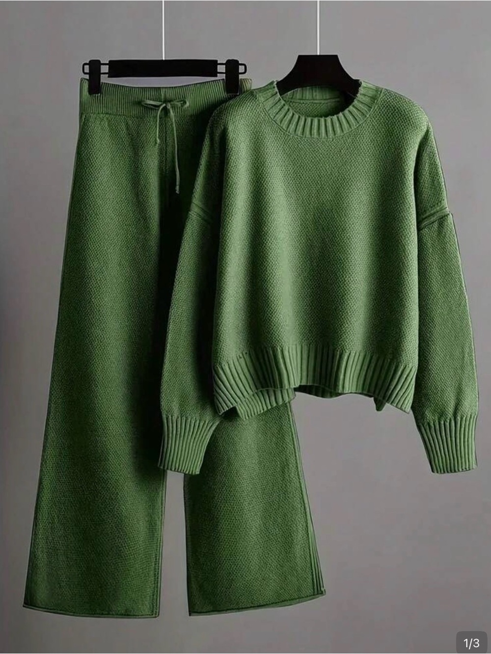 Green Knit Sweater & Wide-Leg Pants Set